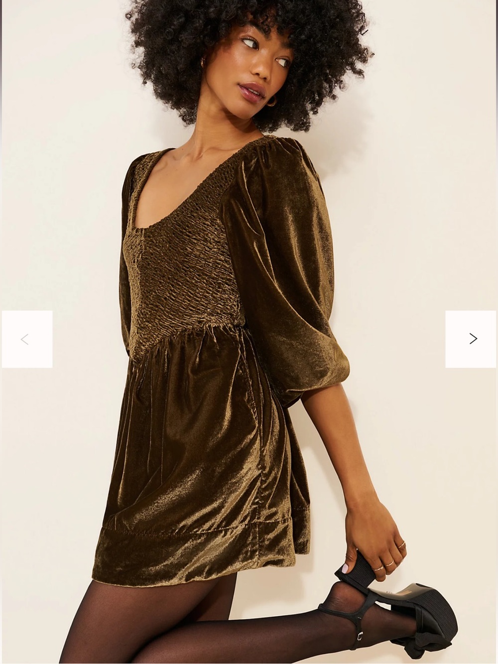 Free People Farrier Velvet Smocked Mini Dress - Chocolate Brown